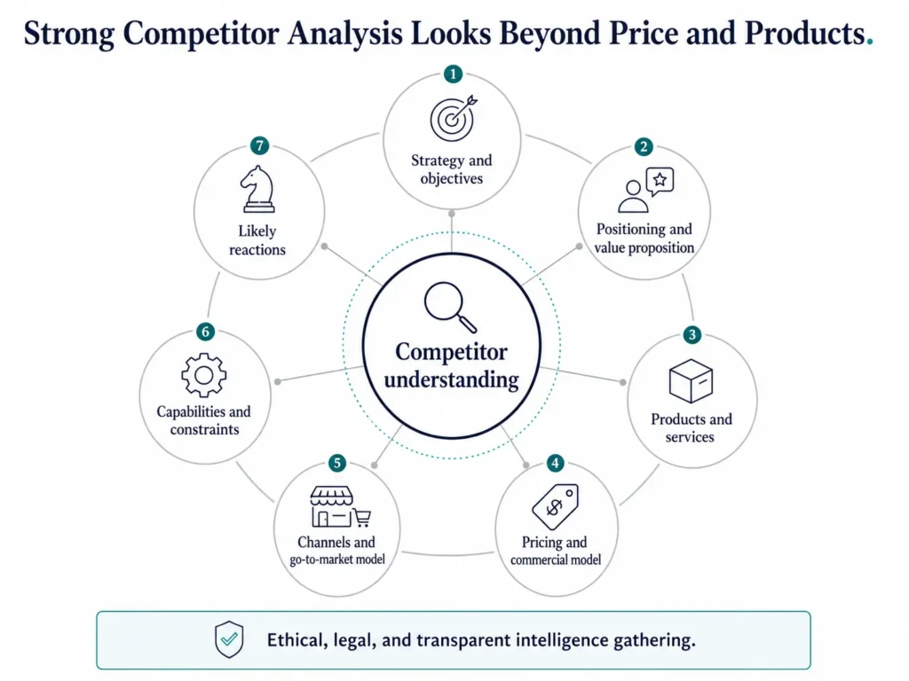 Midas executive decision tree showing when competitor analysis should be used, based on whether a strategic decision is being made and whether competitor reactions could affect the outcome.